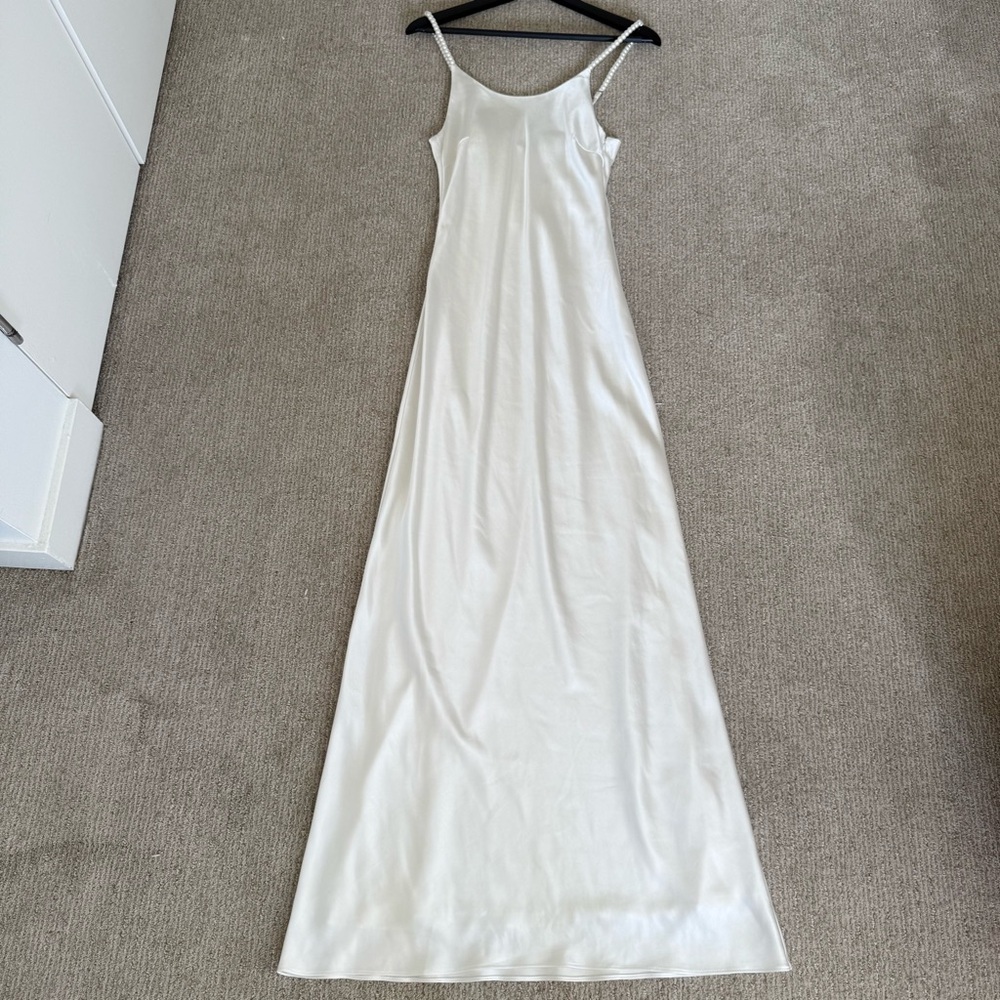 Solid & Striped X The Selena Satin Dress with Beaded Pearls Straps. Retail: $318 - Picture 8 of 15